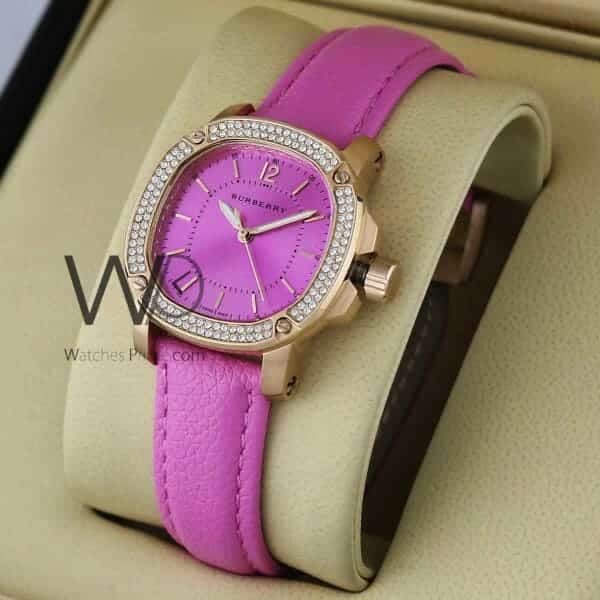 Burberry women watch pink with leather pink belt