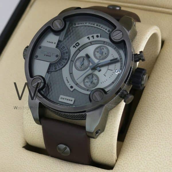 Diesel little Daddy 428 watch gray with leather brown belt