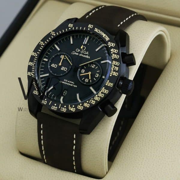 OMEGA SEA MASTER DARK SIDE OF THE MOON WATCH BLACK WITH SUEDE BROWN BELT
