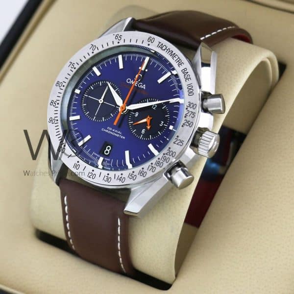 OMEGA SEA MASTER DARK SIDE OF THE MOON WATCH BLUE WITH LEATHER BROWN BELT