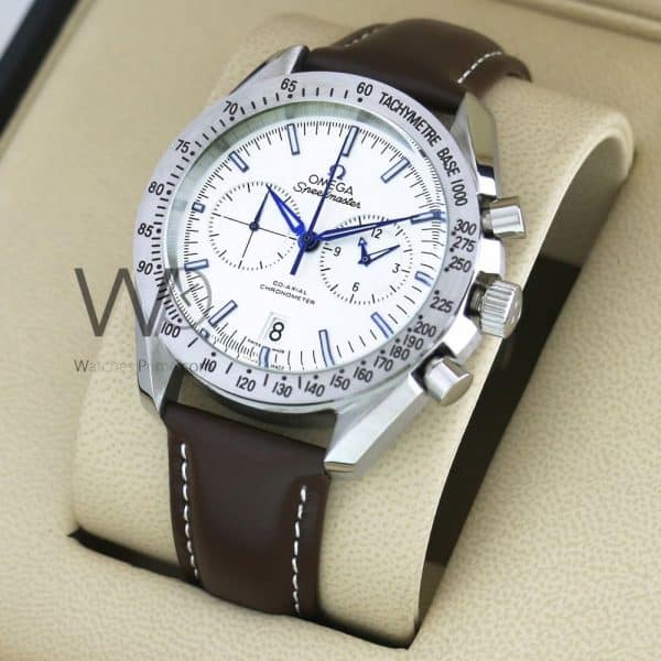 OMEGA SEA MASTER DARK SIDE OF THE MOON WATCH WHITE WITH LEATHER BROWN BELT