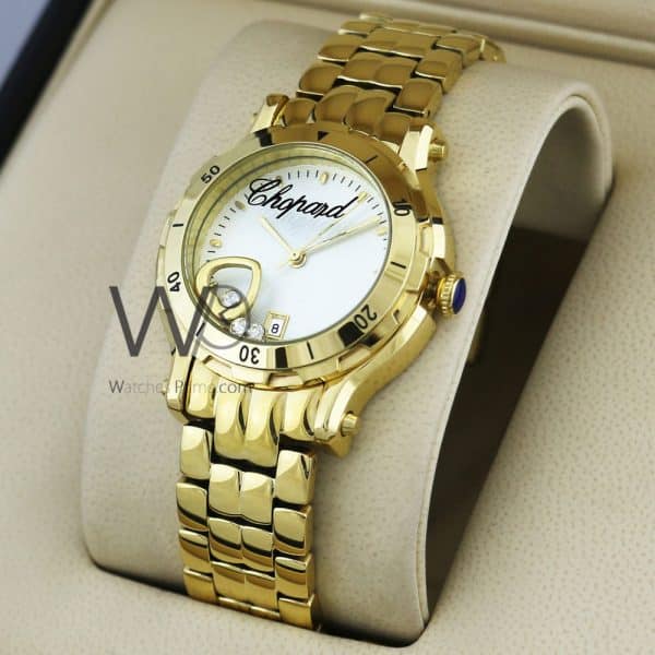 CHOPARD HAPPY SPORT DISCO WATCH WHITE WITH STAINLESS STEEL GOLDEN BELT