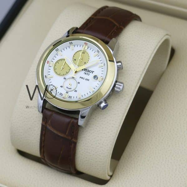 TISSOT CHRONOGRAPH WATCH WHITE WITH LEATHER BROWN BELT