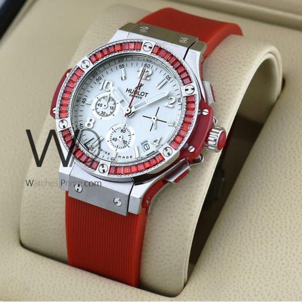HUBLOT BIG BANG CHRONOGRAPH WATCH WHITE WITH RUBBER RED BELT