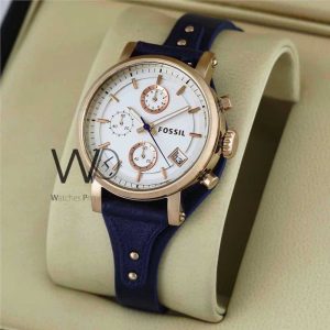 FOSSIL CHRONOGRAPH WATCH WHITE WITH LEATHER BLUE BELT