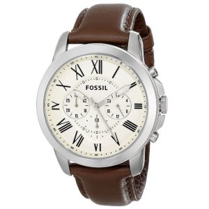 FOSSIL GRANT CHRONOGRAPH WATCH WHITE WITH LEATHER BROWN BELT