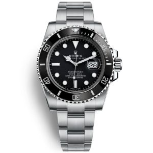 ROLEX OYSTER PERPETUAL SUBMARINER CERAMIC BEZEL WATCH BLACK WITH STAINLESS STEEL SILVER BELT