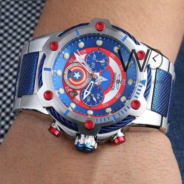 INVICTA MARVEL CAPTAIN AMERICA CHRONOGRAPH WATCH BLUE WITH STAINLESS STEEL SILVER&BLUE BELT