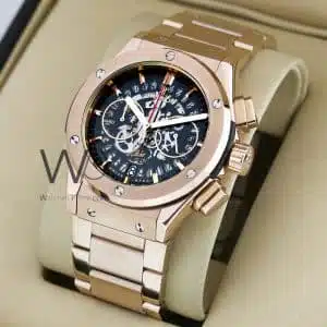 ساعه Hublot بلون اسود وسير نحاسى من المطاط | واتشز برايم ساعه Hublot بلون اسود وسير نحاسى من المطاط | واتشز برايم