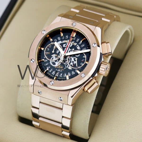 HUBLOT BIG BANG CHRONOGRAPH WATCH BLACK WITH STAINLESS STEEL ROSE GOLD BELT
