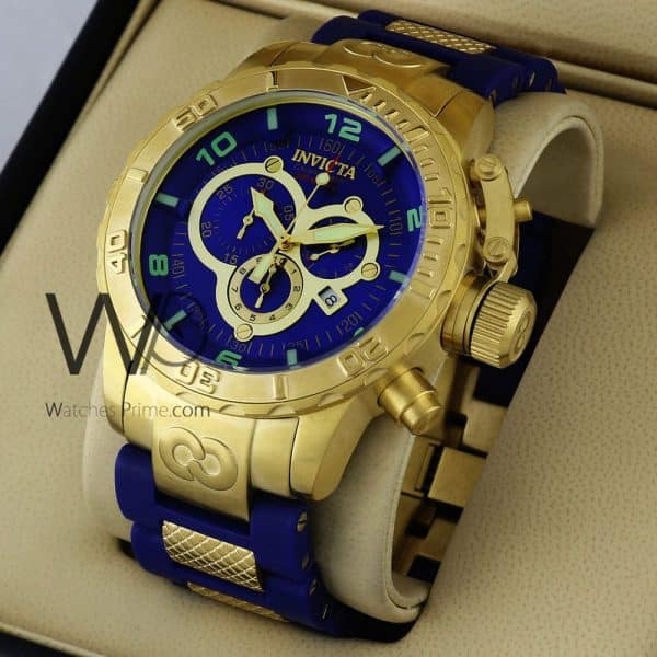 INVICTA SUBAQUA WATCH BLUE WITH RUBBER BLUE&GOLDEN BELT