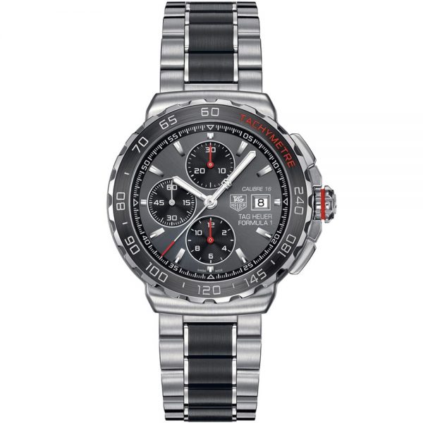TAG HEUER FORMULA 1 CALIBRE 16 CHRONOGRAPH WATCH GRAY WITH STAINLESS STEEL BLACK&SILVER BELT