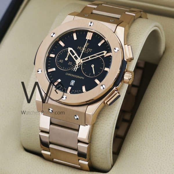 Hublot big bang chronograph watch black with stainless steel rose gold belt
