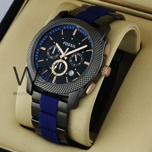 FOSSIL MACHINE CHRONOGRAPH WATCH BLACK WITH STAINLESS STEEL BLUE&BLACK BELT
