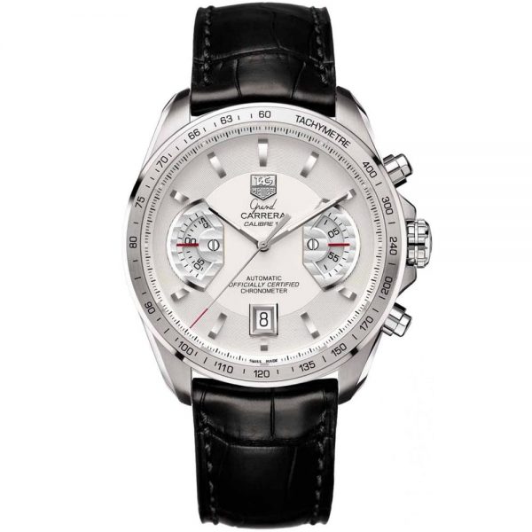 TAG HEUER GRAND CARRERA CALIBRE 17 CHRONOGRAPH WATCH WHITE WITH LEATHER BLACK BELT