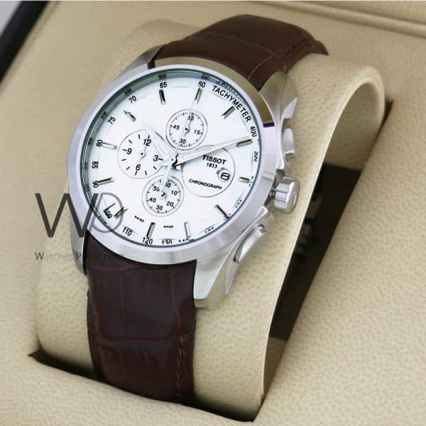 TISSOT 1853 522 CHRONOGRAPH WATCH WHITE WITH LEATHER BROWN BELT