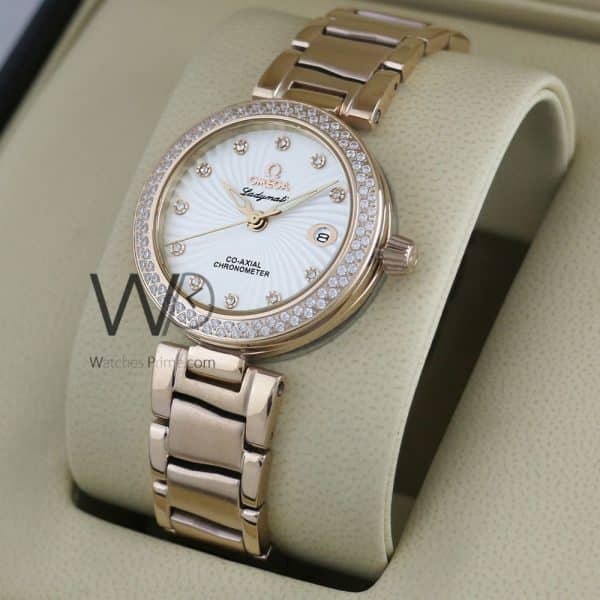 OMEGA LADYMATIC WATCH WHITE WITH STAINLESS STEEL ROSE GOLD BELT