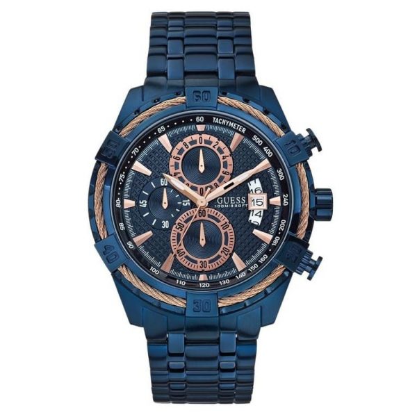 GUESS COLLECTION CHRONOGRAPH BLUE WITH STAINLESS STEEL BLUE BELT