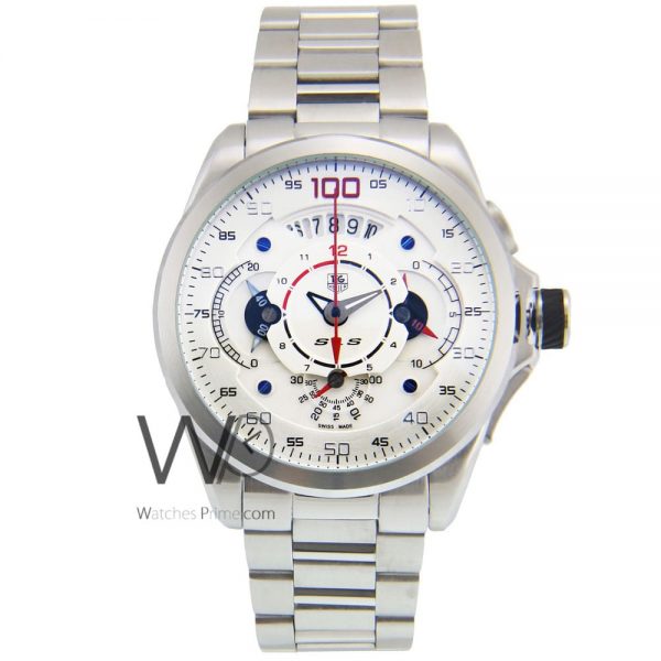 TAG HEUER GRAND CARRERA MERCEDES BENZ SLS CHRONOGRAPH WATCH WHITE WITH STAINLESS STEEL SILVER BELT
