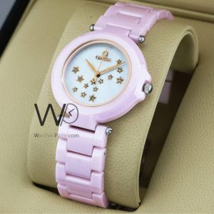 OMEGA WATCH WHITE WITH CERAMIC PINK BELT