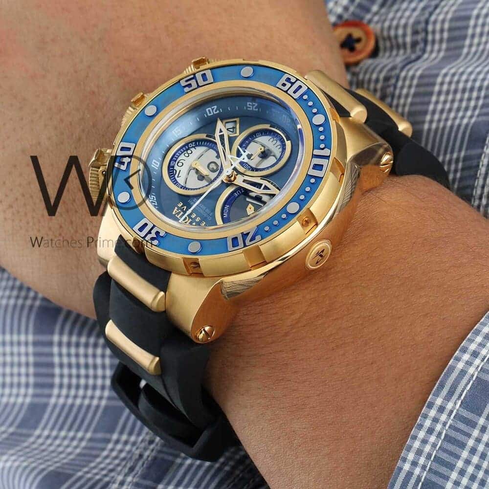 INVICTA CHRONOGRAPH WATCH BLUE WITH RUBBER BLACK&GOLDEN BELT | Watches ...