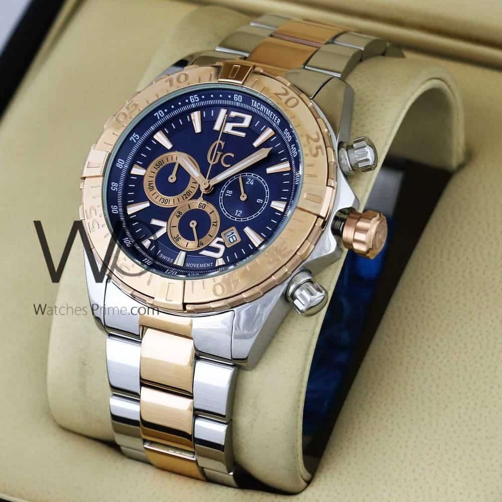 GUESS COLLECTION CHRONOGRAPH BLUE WITH STAINLESS STEEL HALF ROSE GOLD ...