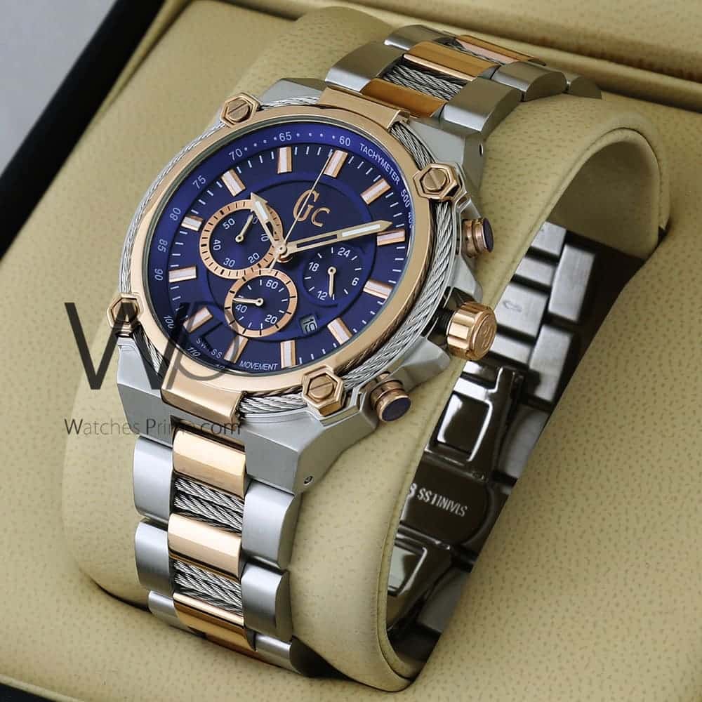 GUESS COLLECTION CHRONOGRAPH BLUE WITH STAINLESS STEEL HALF ROSE GOLD ...