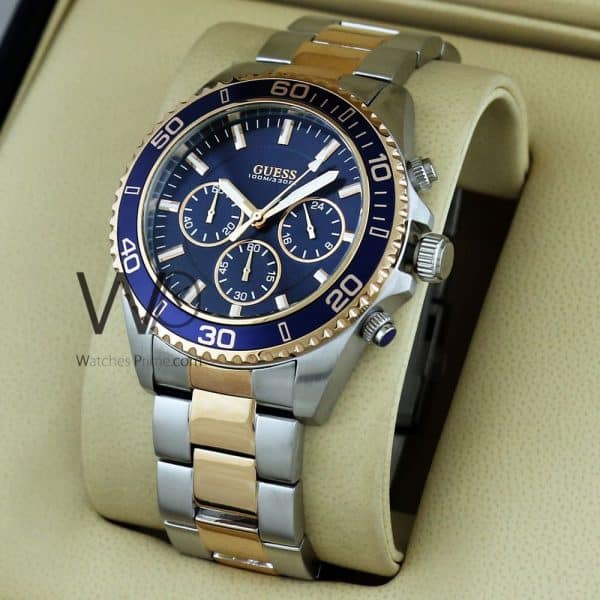 GUESS COLLECTION CHRONOGRAPH BLUE WITH STAINLESS STEEL HALF ROSE GOLD BELT