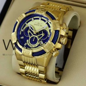 INVICTA CHRONOGRAPH WATCH BLUE WITH STAINLESS STEEL GOLDEN BELT