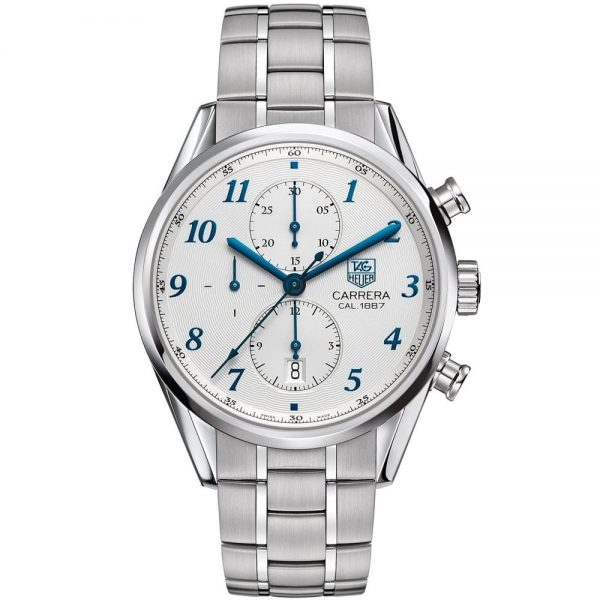 TAG HEUER CARRERA CALIBRE 1887 CHRONOGRAPH WATCH WHITE WITH STAINLESS STEEL SILVER BELT