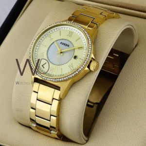 FOSSIL CHRONOGRAPH WATCH GOLD WITH STAINLESS STEEL GOLDEN BELT
