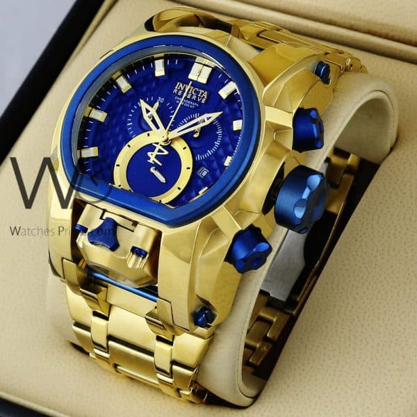 INVICTA CHRONOGRAPH WATCH BLUE WITH STAINLESS STEEL GOLDEN BELT