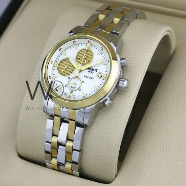 TISSOT WATCH WHITE WITH STAINLESS STEEL SILVER&GOLD BELT