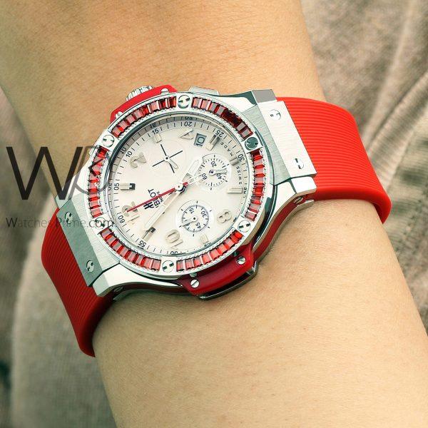 HUBLOT BIG BANG CHRONOGRAPH WATCH WHITE WITH RUBBER RED BELT