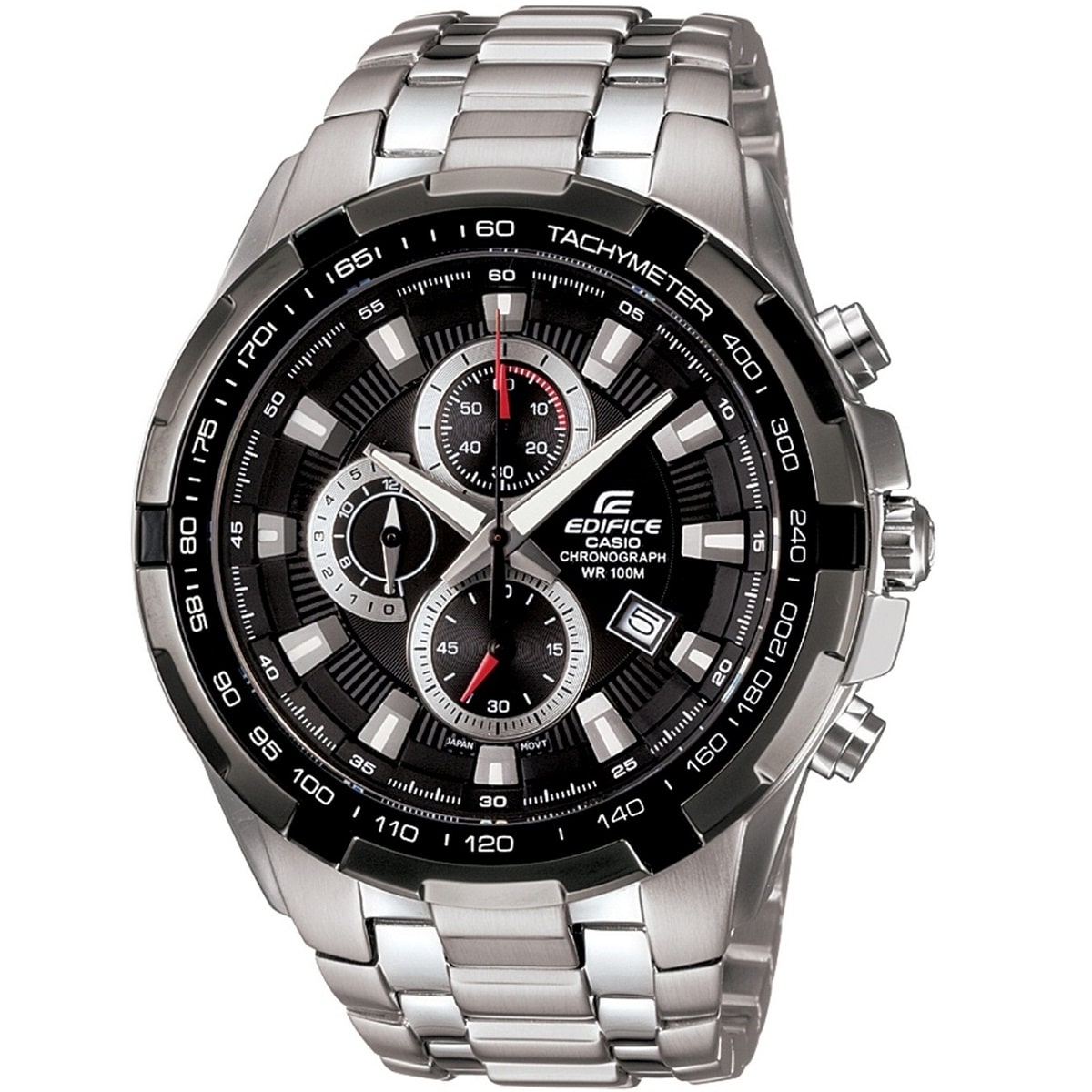 CASIO EDIFICE CHRONOGRAPH WATCH EF539D1AV 908 BLACK WITH STAINLESS STEEL SILVER BELT Watches