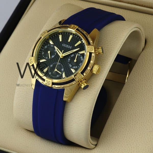 GUESS COLLECTION CHRONOGRAPH WATCH BLACK WITH LEATHER BLUE BELT