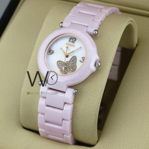 Gucci Watch for Women Butterfly White Dial with Pink Ceramic Belt