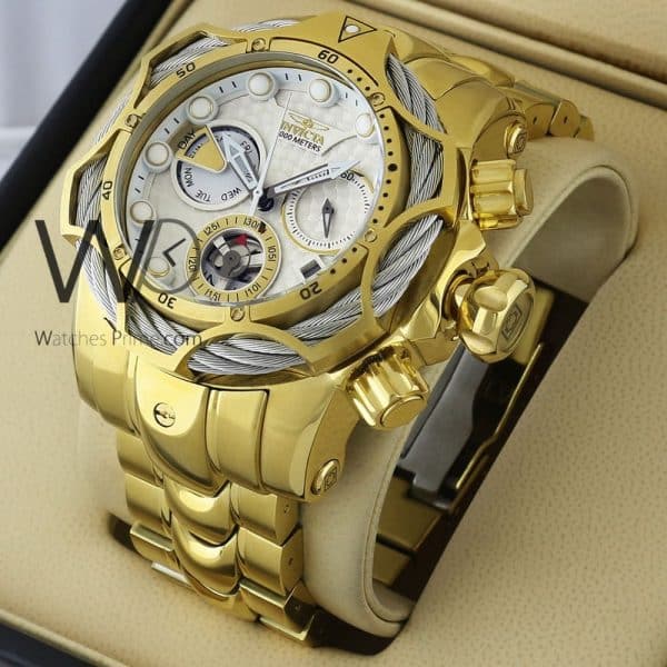 INVICTA CHRONOGRAPH WATCH WHITE WITH STAINLESS STEEL GOLDEN BELT