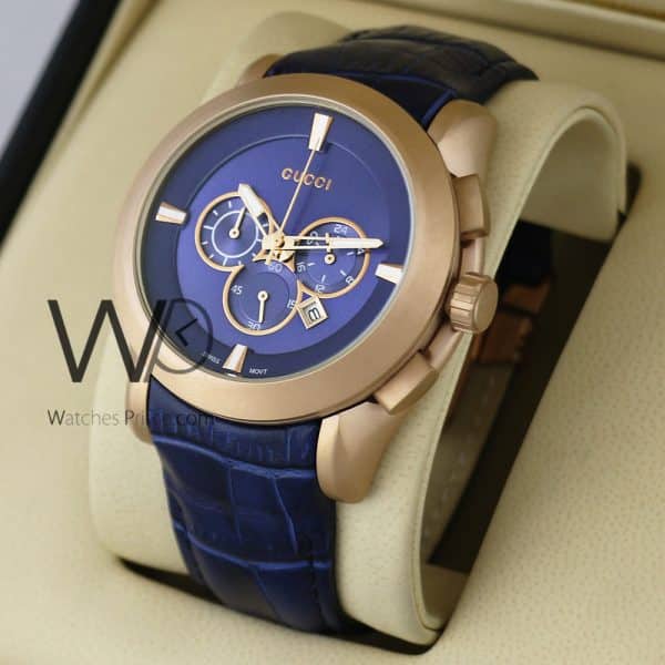 GUCCI CHRONOGRAPH WATCH BLUE WITH LEATHER BLUE BELT