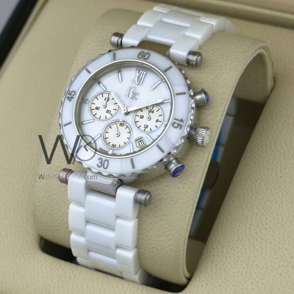 Guess collection chronograph watch white with ceramic white belt