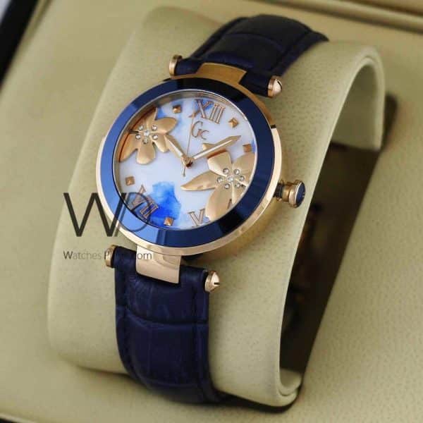 Guess collection chronograph watch white with leather blue belt