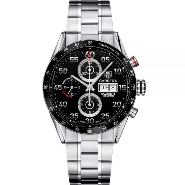 TAG HEUER CARRERA CALIBRE 16 CHRONOGRAPH WATCH BLACK WITH STAINLESS STEEL silver BELT