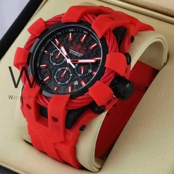 INVICTA CHRONOGRAPH WATCH BLACK WITH RUBBER RED BELT