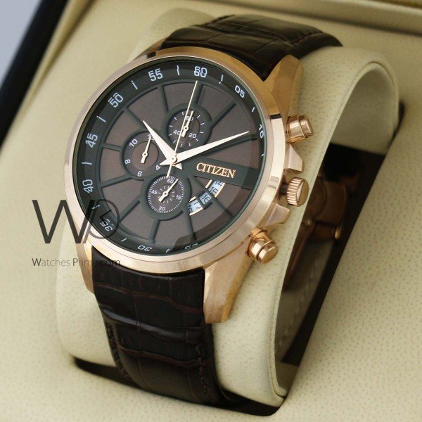 CITIZEN CHRONOGRAPH WATCH BROWN WITH LEATHER BROWN BELT Watches Prime