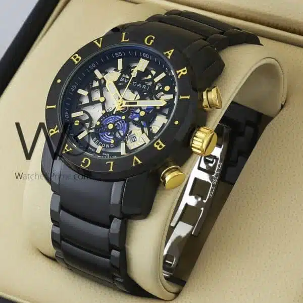 BVLGARI CHRONOGRAPH WATCH BLACK WITH STAINLESS STEEL BLACK BELT