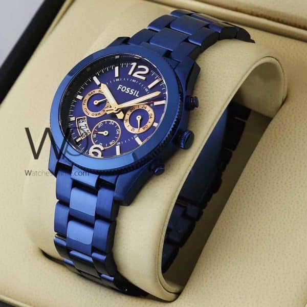 fossil chronograph watch blue with 