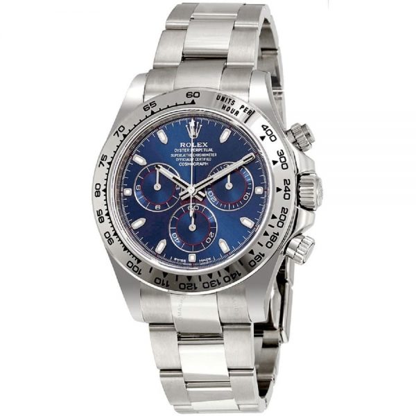 ROLEX PERPETUAL SUPERLATIVE CHRONOMETER OFFICIALLY CERTIFIED COSMOGRAPH DAYTONA WATCH BLUE WITH STAINLESS STEEL SILVER BELT