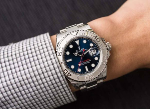 ROLEX YACHT MASTER CHOCOLATE WATCH BLUE WITH STAINLESS STEEL SILVER BELT