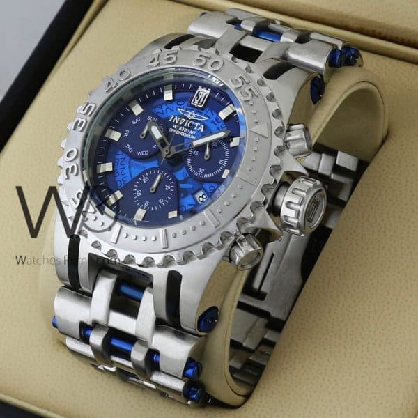 INVICTA CHRONOGRAPH WATCH Blue WITH STAINLESS STEEL SILVER BELT