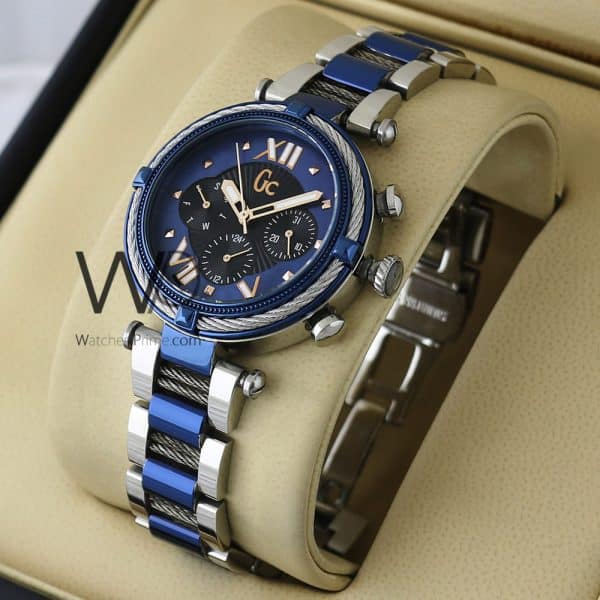 GUESS COLLECTION CHRONOGRAPH WATCH BLUE WITH STAINLESS STEEL Silver&BLUE BELT